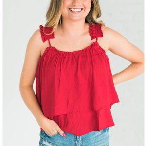Hayden Women’s Red Ruffle Strap Tank Top Sleeveless Size Large Flowy Blouse